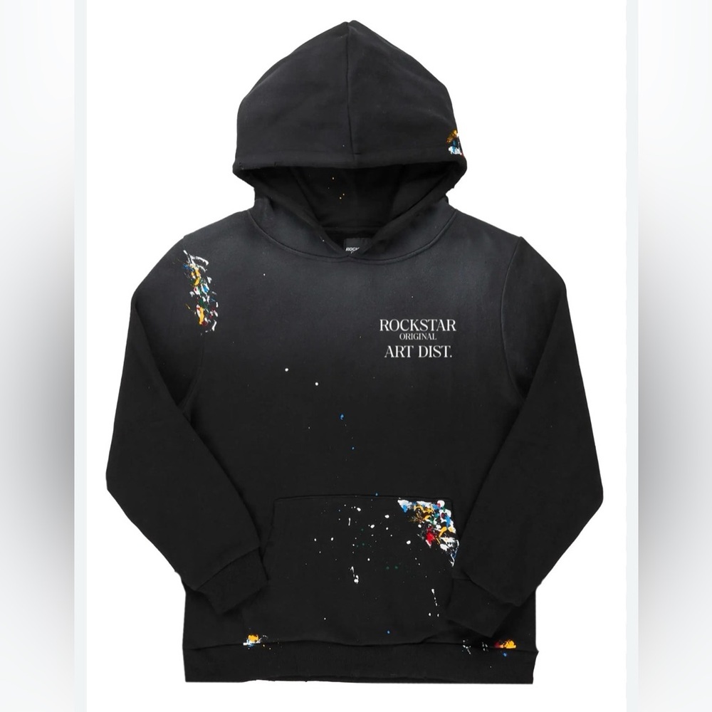 ✨ Boys Rockstar Art Dist. Black Graphic Hoodie
